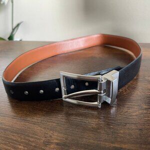 Children's Leather Adjustable Waist Belt, Black and Tan with Silver Buckle